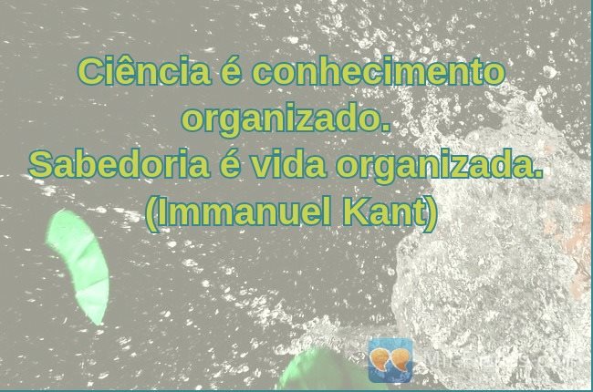 Uma imagem com a seguinte frase Ciência é conhecimento organizado.
Sabedoria é vida organizada.
(Immanuel Kant)