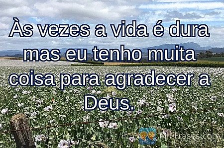 Às vezes a vida é dura mas eu tenho muita coisa para agradecer a Deus.