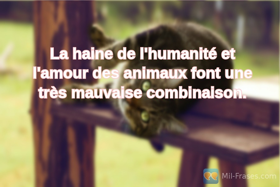 An image with the following quote La haine de l'humanité et l'amour des animaux font une très mauvaise combinaison.