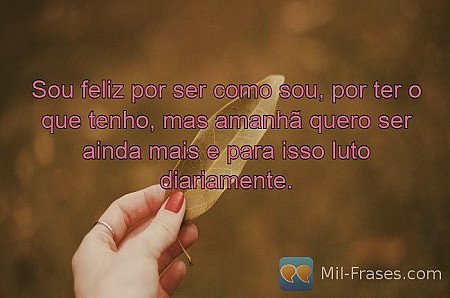 Sou feliz por ser como sou, por ter o que tenho, mas amanhã quero ser ainda mais...