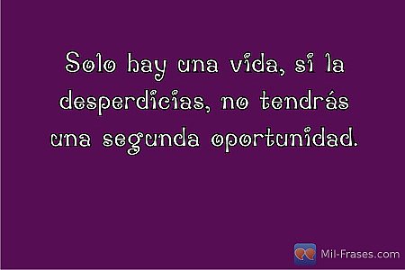 Solo hay una vida, si la desperdicias, no tendrás una segunda oportunidad.