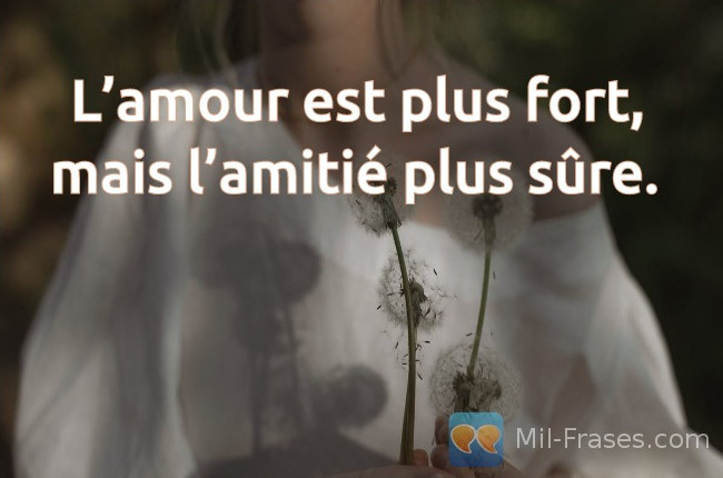 An image with the following quote L’amour est plus fort, mais l’amitié plus sûre.