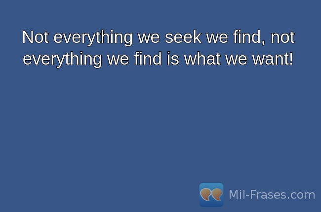Une image avec la citation suivante Not everything we seek we find, not everything we find is what we want!