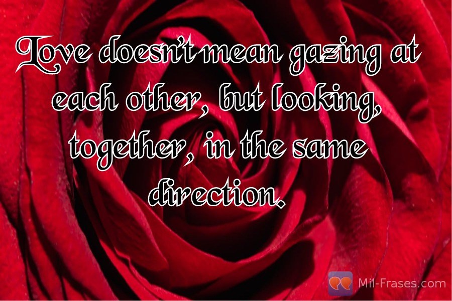 Uma imagem com a seguinte frase Love doesn’t mean gazing at each other, but looking, together, in the same direction.