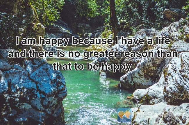 An image with the following quote I am happy because I have a life and there is no greater reason than that to be happy.