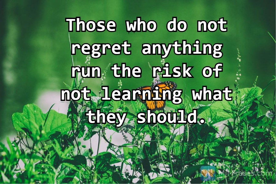 An image with the following quote Those who do not regret anything run the risk of not learning what they should.