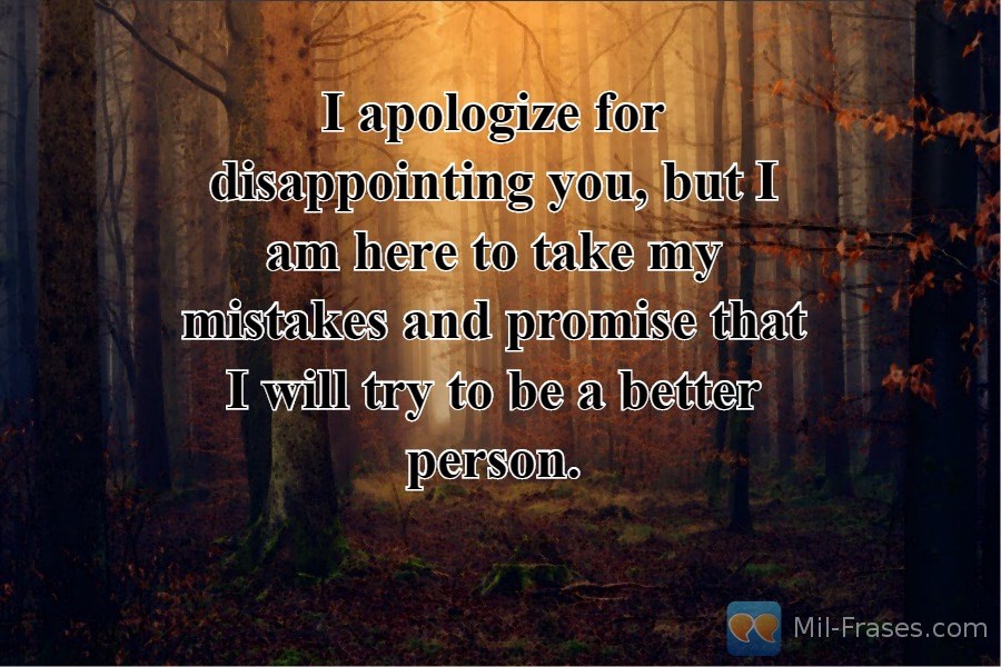 An image with the following quote I apologize for disappointing you, but I am here to take my mistakes and promise that I will try to be a better person.