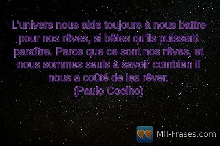 L'univers nous aide toujours à nous battre pour nos rêves, si bêtes qu'ils puiss...