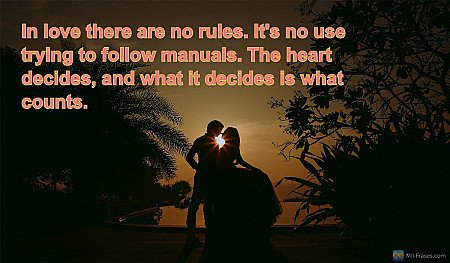 In love there are no rules. It's no use trying to follow manuals. The heart deci...