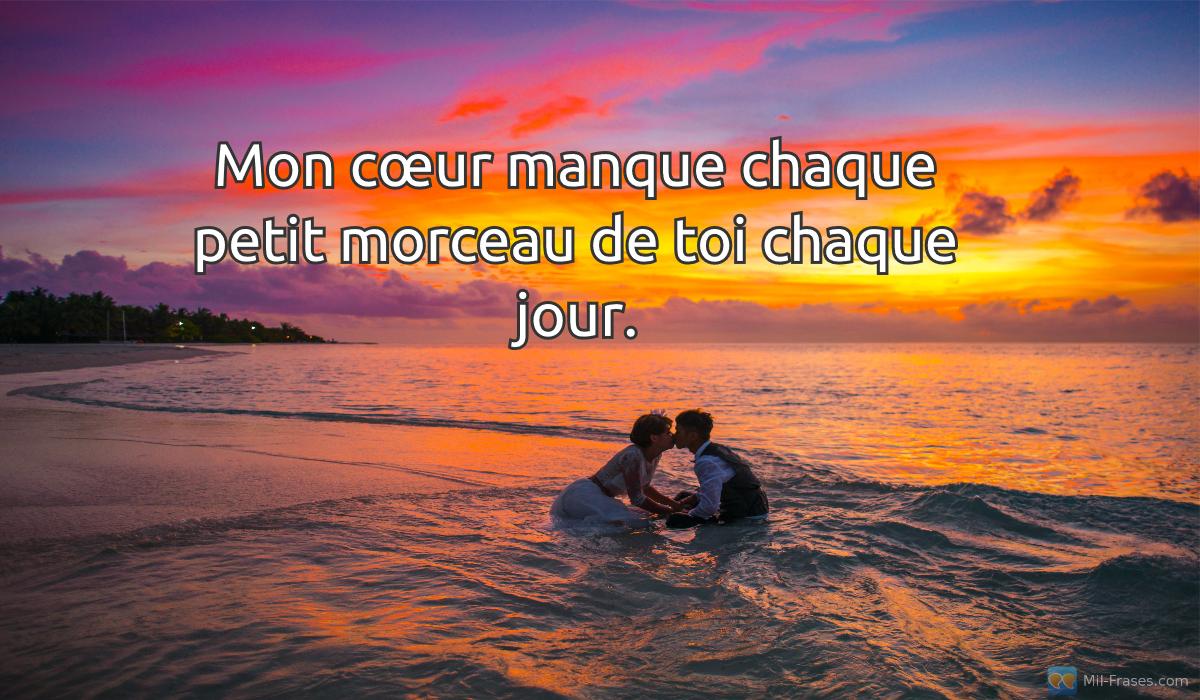 Uma imagem com a seguinte frase Mon cœur manque chaque petit morceau de toi chaque jour.