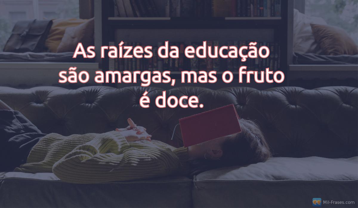 An image with the following quote As raízes da educação são amargas, mas o fruto é doce.