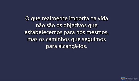 O que realmente importa na vida não são os objetivos que estabelecemos para nós...