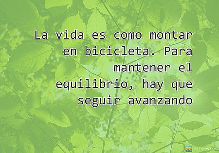 La vida es como montar en bicicleta. Para mantener el equilibrio, hay que seguir...