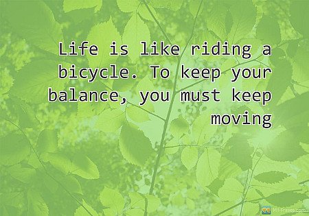Life is like riding a bicycle. To keep your balance, you must keep moving