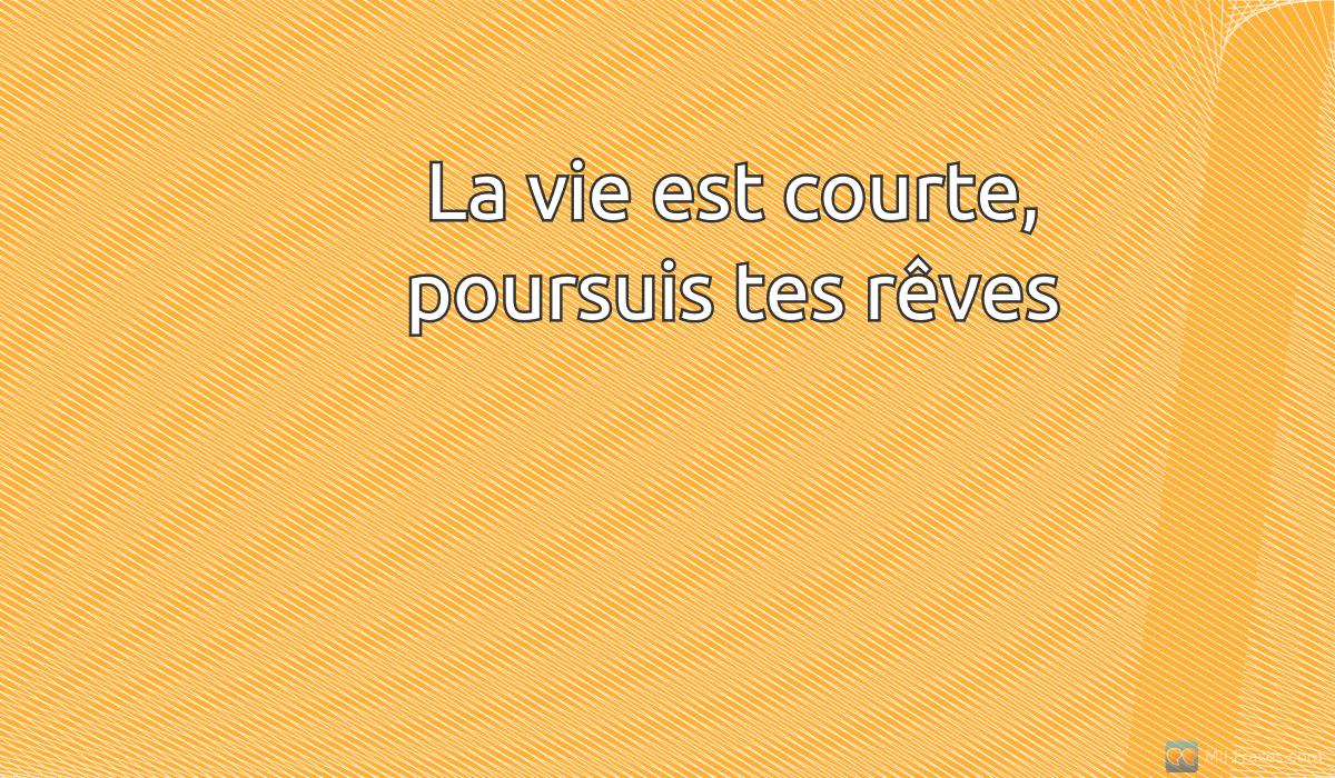 An image with the following quote La vie est courte, poursuis tes rêves